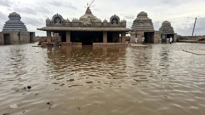 sangameswara temple reemerges as water levels recede
